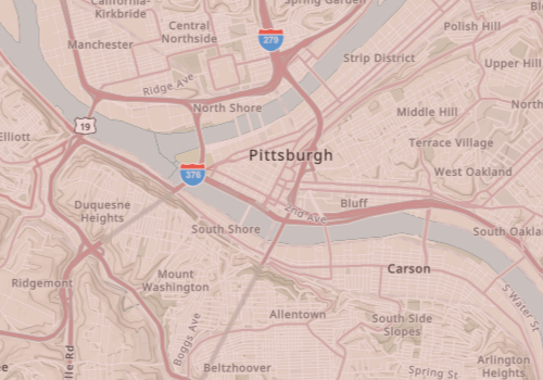 Map showing the Pittsburgh Pen & Paper mobile notary service area