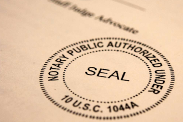 Notary stamp on completed documents